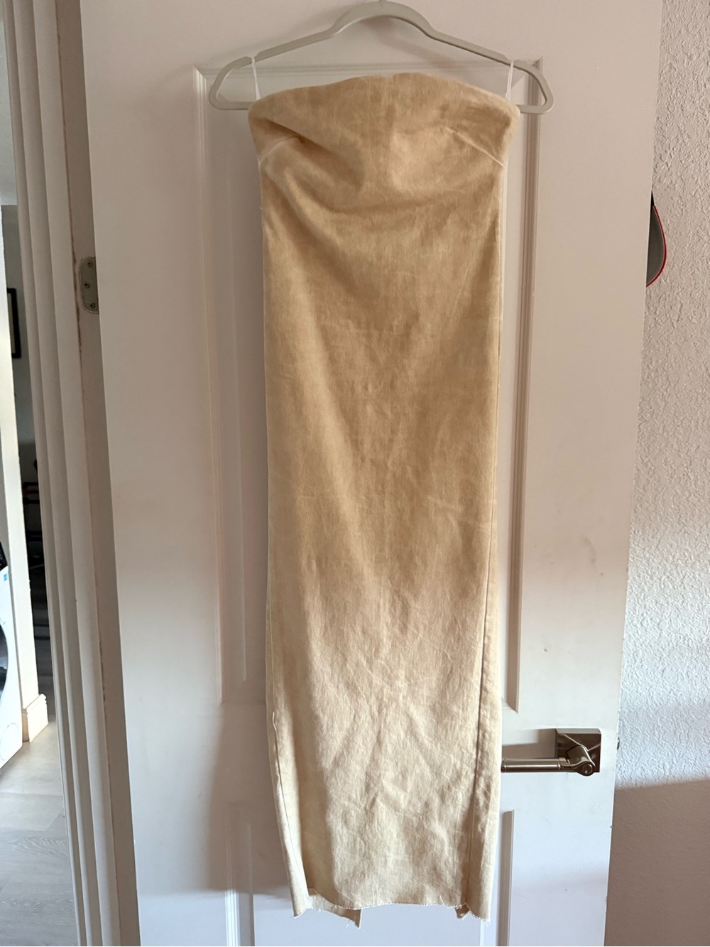 Strapless Denim Maxi Dress in Light Beige